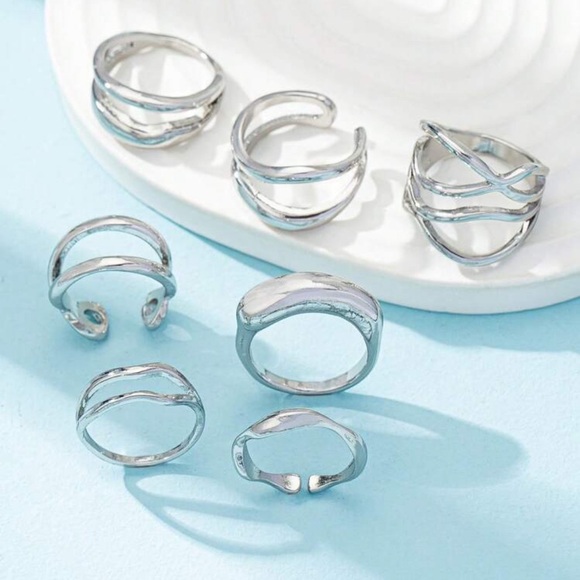 7 Pcs Color Metal Chunky Rings Set For Women , Minimalist Crossing Rings - Picture 2 of 3